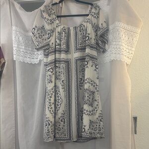 Maurices Cream and Black Patterned Midi Dress